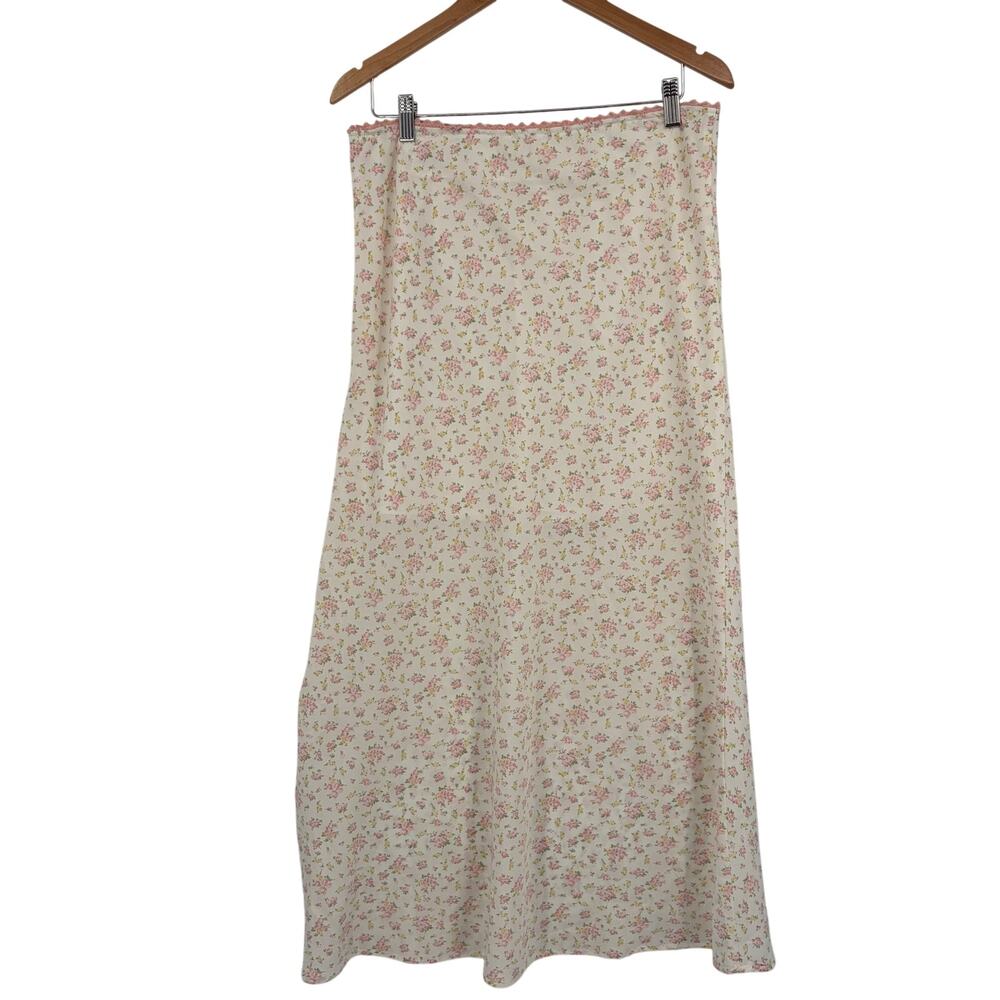 BaeVely Cottagecore Micro Floral Maxi Skirt Sz L Lace Trim Coquette Romantic - Picture 6 of 11